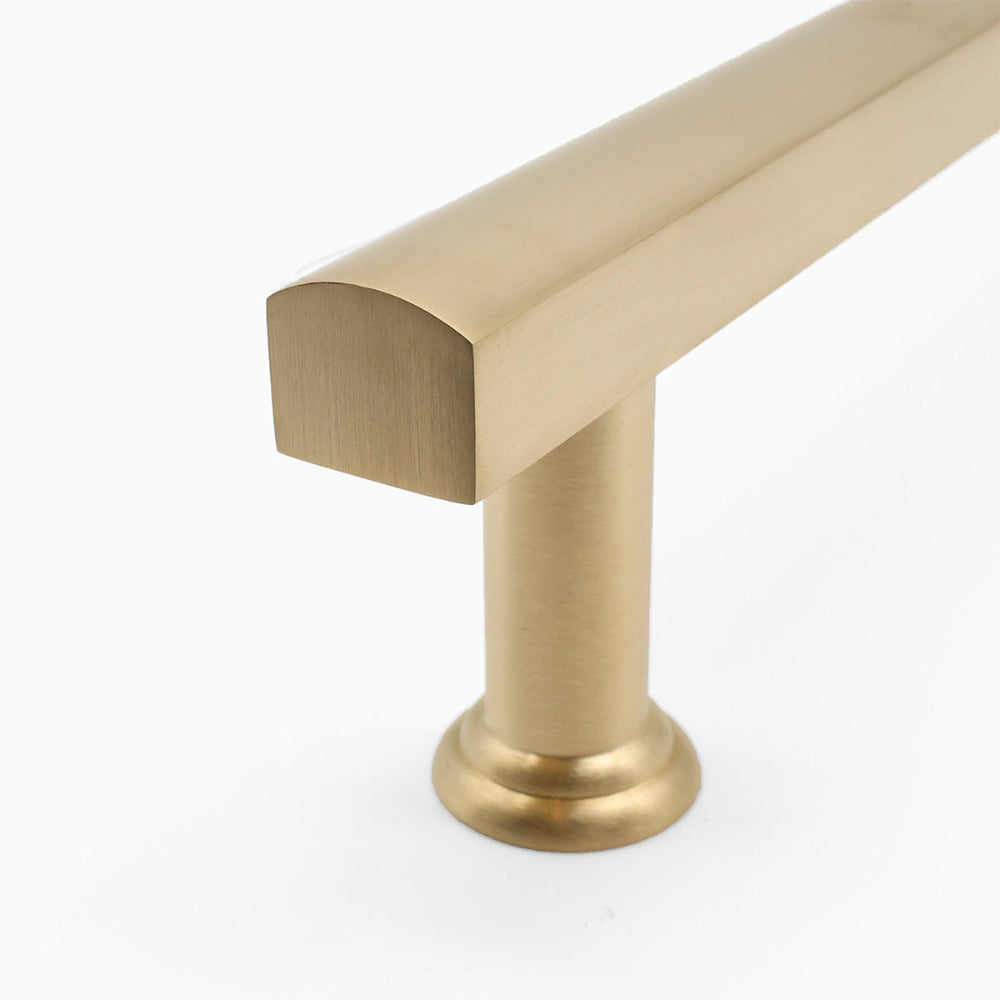 Close up of Mod appliance pull in Unlacquered Satin Brass stem