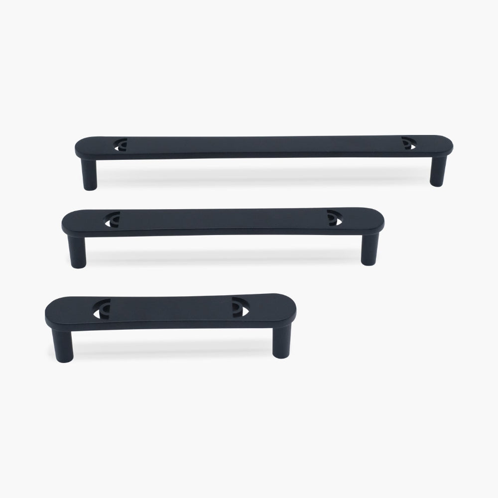 horizon matte black pulls in three sizes on white background