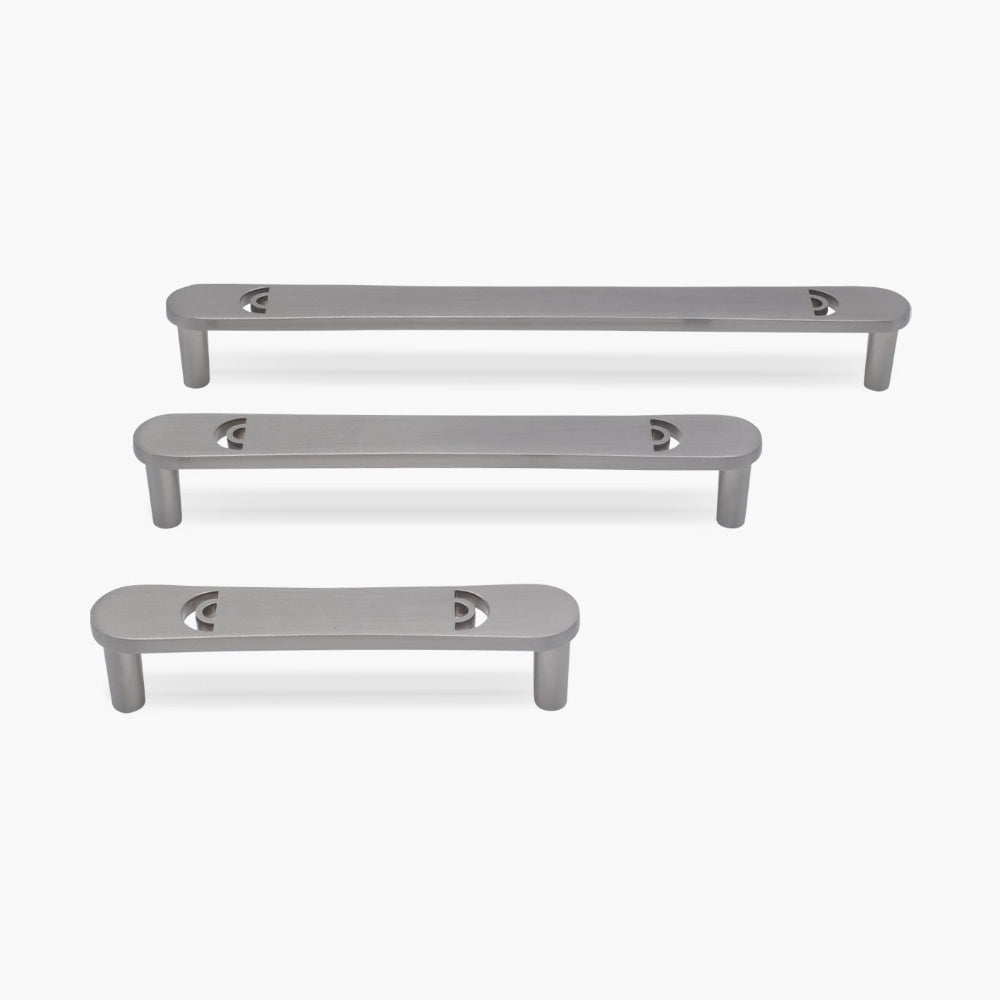 horizon satin nickel pulls in three sizes on white background