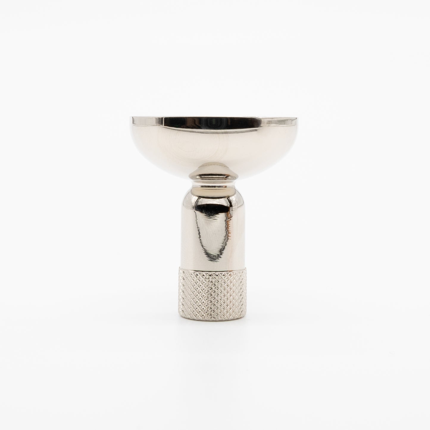 Side view of one Hapny Knurled cabinet knob in a polished nickel finish.