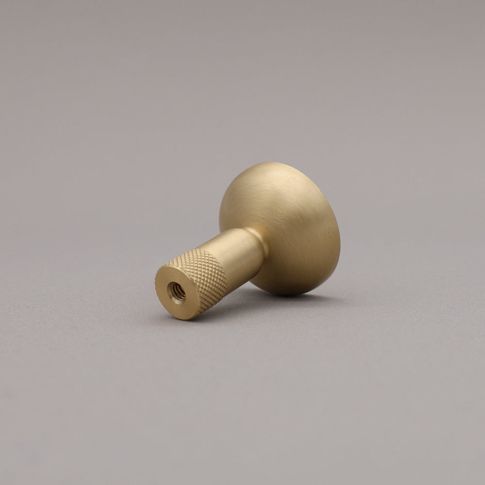 Brass knob on a gray background