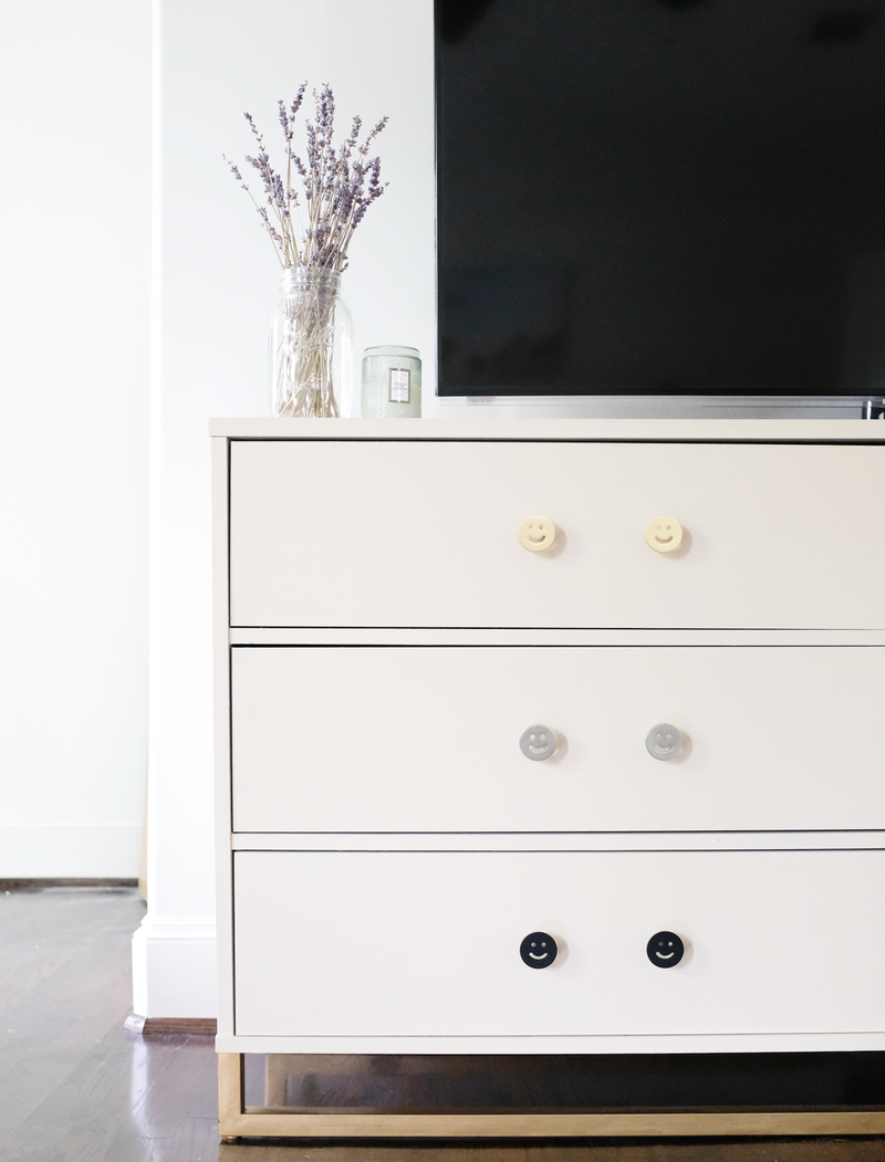 Kid's Cabinet Hardware on a White Dresser