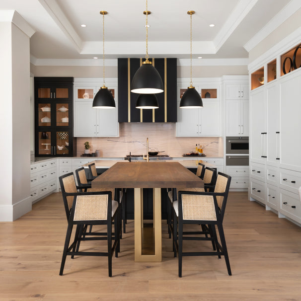 Modern white kitchen cabinets with Clarity acrylic hardware installed throughout