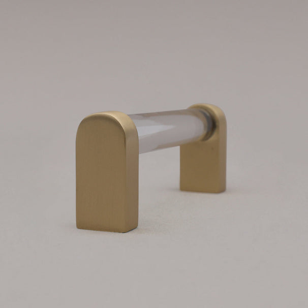 side view of clarity cabinet pull standing on gray background