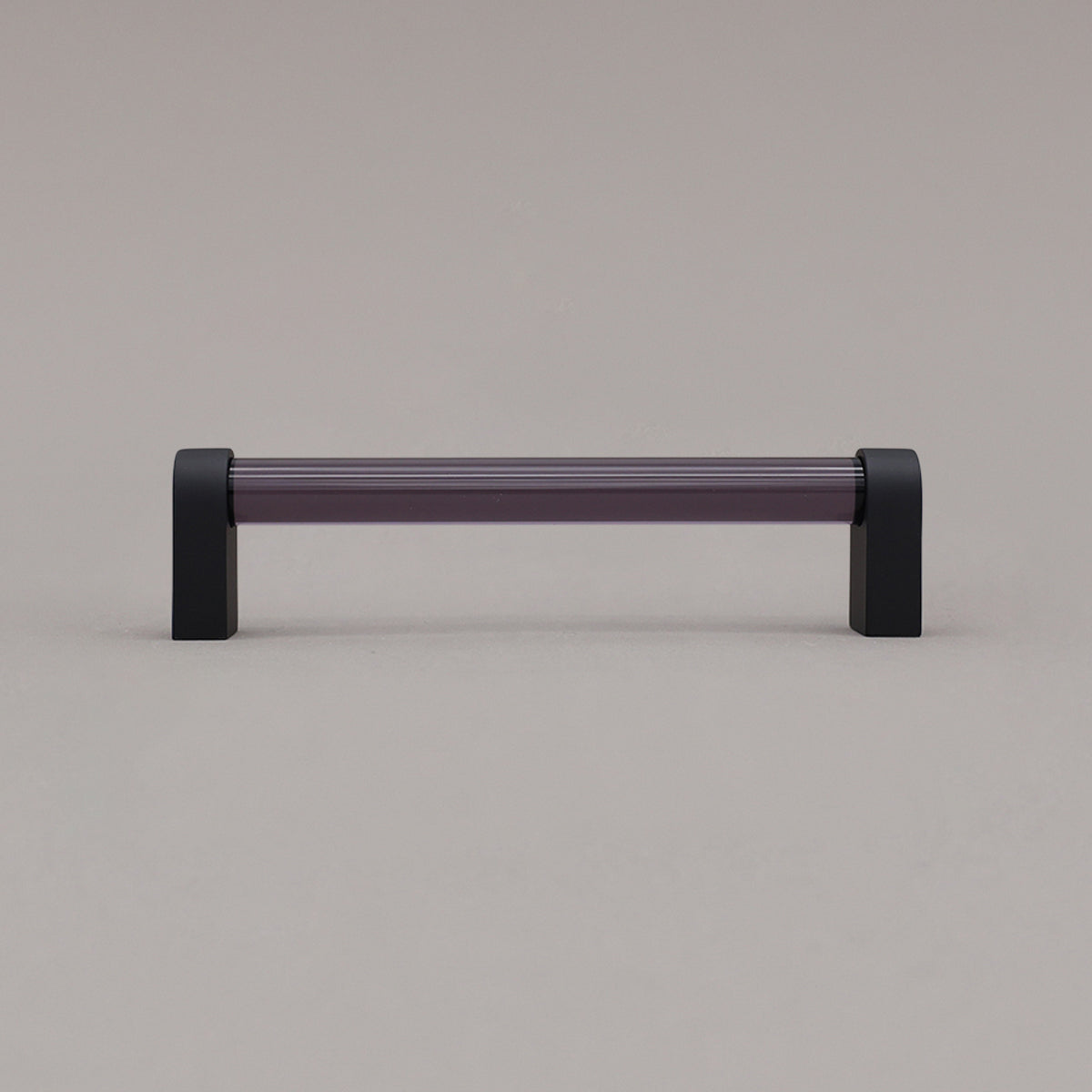 medium smoke and matte black cabinet pull standing on gray background