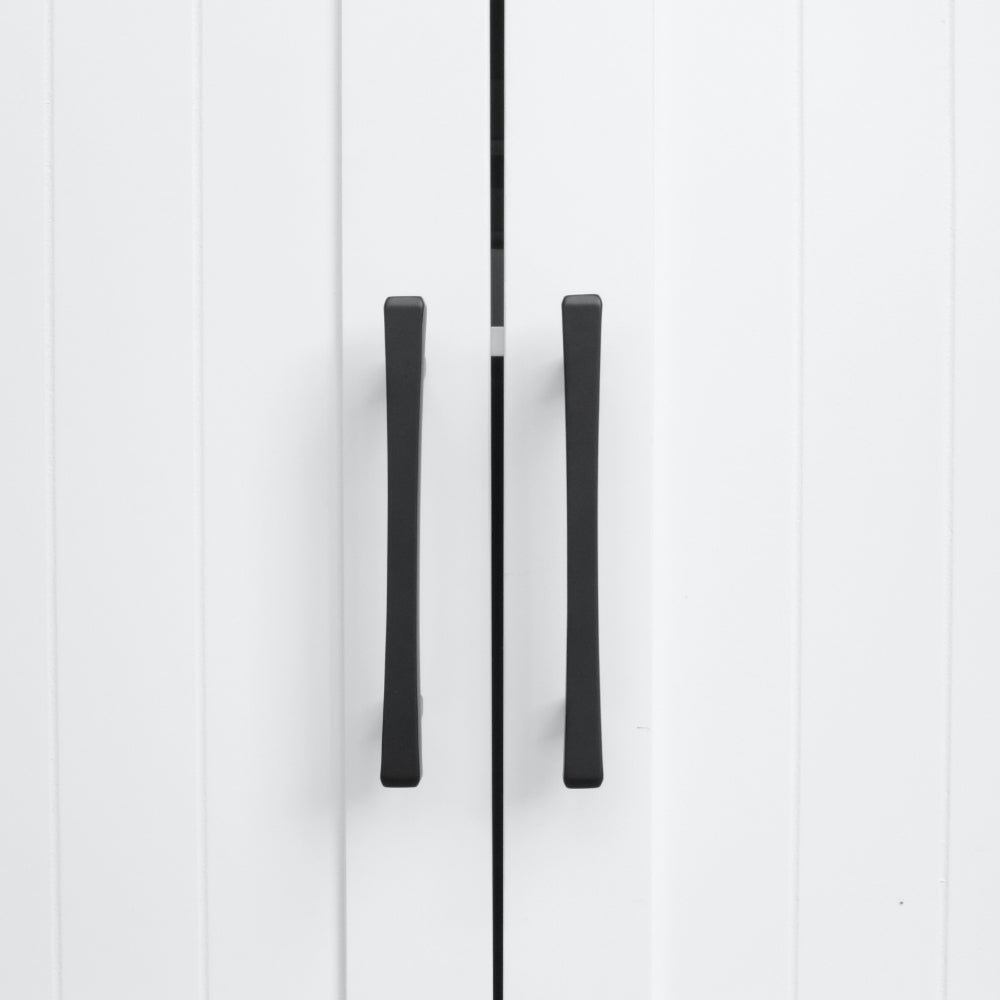 Black diamond cabinet pulls on white cabinet