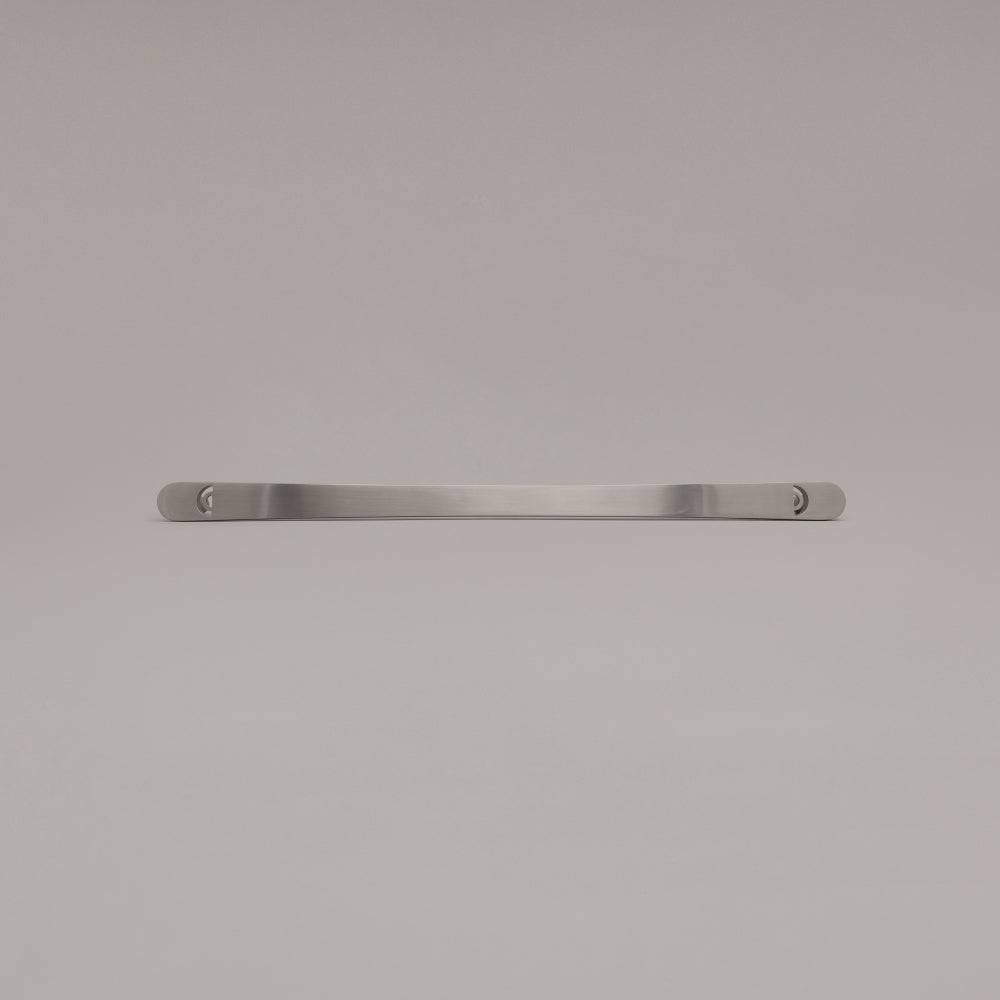 18" Horizon appliance pull in Satin Nickel laying on gray background