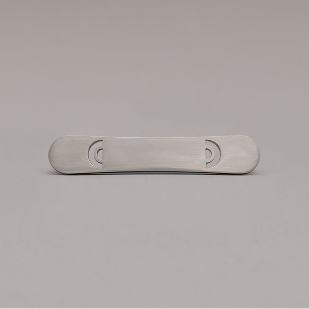 small horizon satin nickel silver pull on gray background