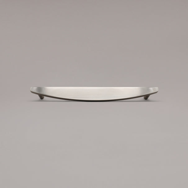 12" Half Moon appliance pull in Satin Nickel on gray background