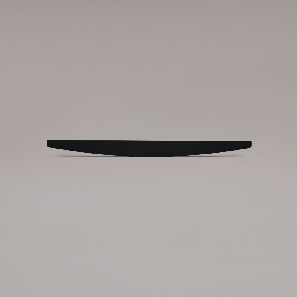 Front view of 18" Half Moon appliance pull in Matte Black on gray background