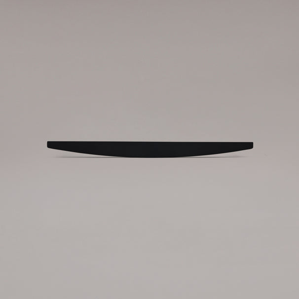 Front view of 18" Half Moon appliance pull in Matte Black on gray background
