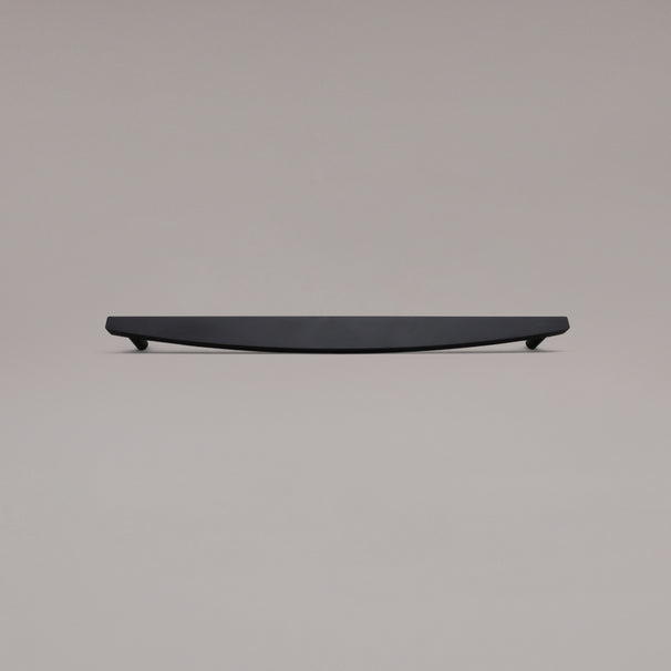 18" Half Moon appliance pull in Matte Black on gray background