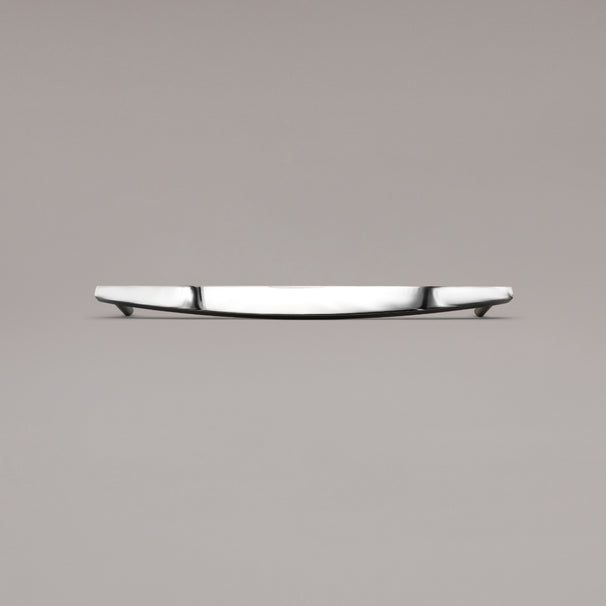 18" Half Moon appliance pull in Polished Nickel on gray background