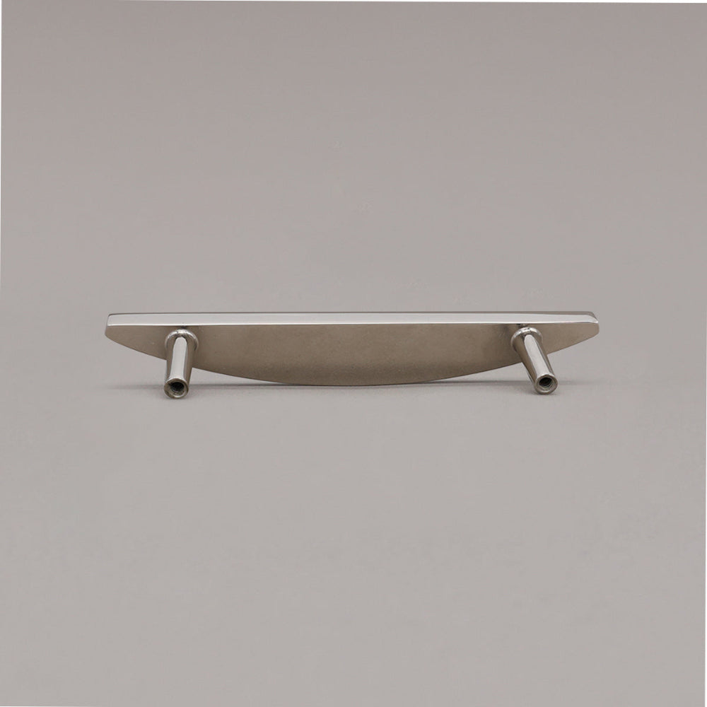 small half moon polished nickel pull rear view on gray background