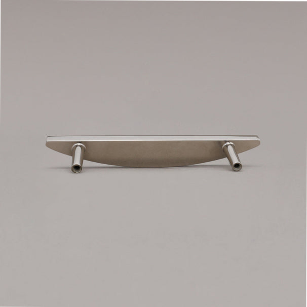 small half moon polished nickel pull rear view on gray background