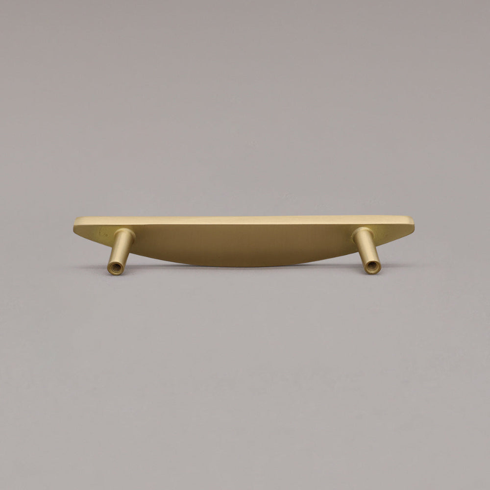 half moon satin brass gold rear view on gray background