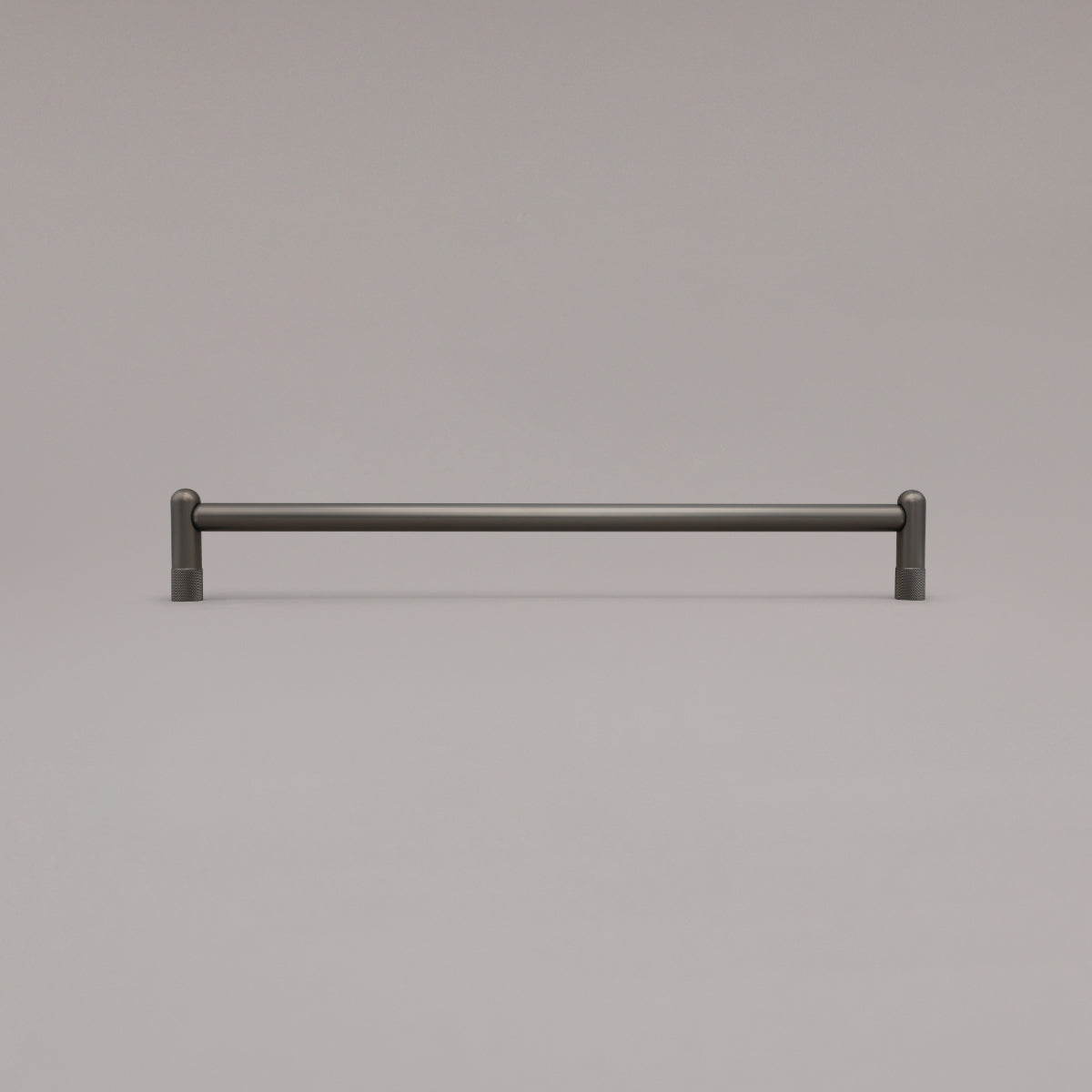 18" knurled appliance pull in graphite standing on gray background