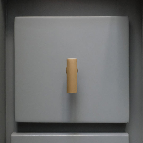 Blue bathroom drawer satin brass t-knob brass cabinet knob.