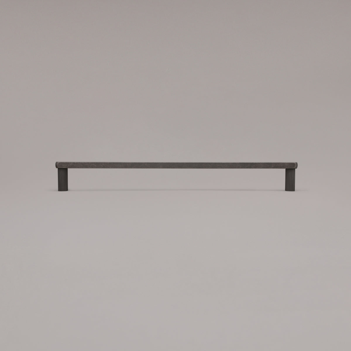 18" Ribbed appliance pull in Weathered Nickel standing on gray background