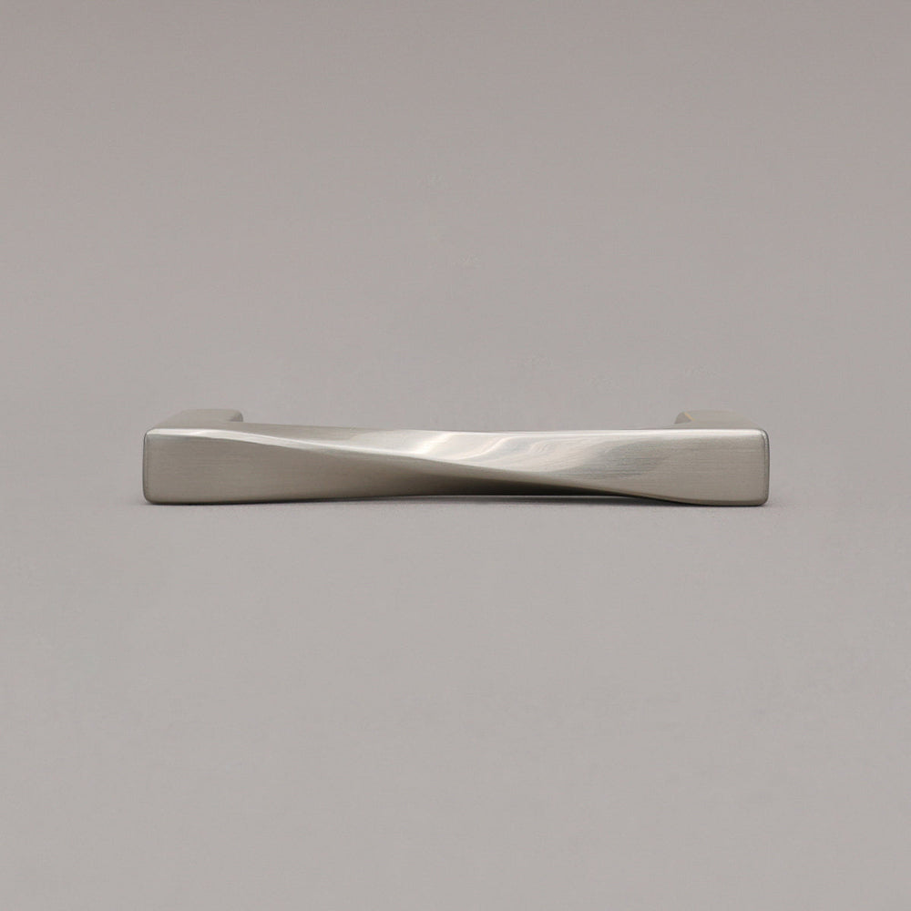 small twist satin nickel silver cabinet pull front view 