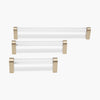 Acrylic Cabinet Pulls in three different sizes in satin brass finish