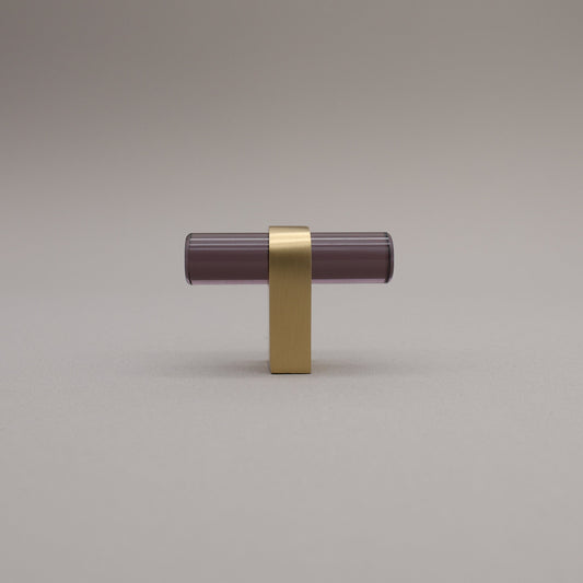 Smoke acrylic and matte black stem knob on gray background