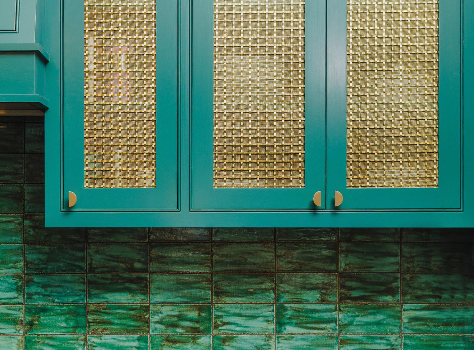 Half Moon Cabinet Knobs in High-End, Luxury Kitchen Painted Green