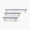 Cabinet Pull in three inch, five inch, and eight inch in polished nickel and satin brass finish.