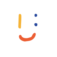 Rotating logo in red, blue, and yellow in the shape of a smiley face