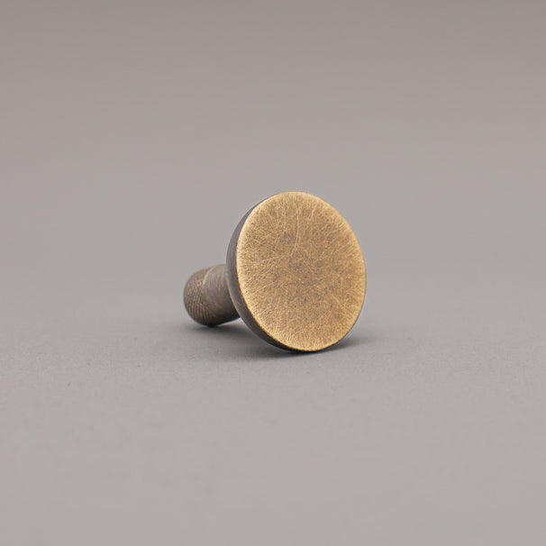 Round brass knob on a gray background