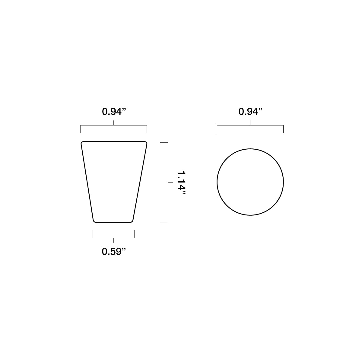 Technical drawing of a marble cone knob with dimensions labeled