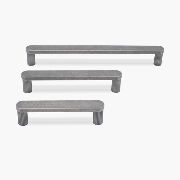 Ribbed cabinet pulls in weathered nickel in 3 different sizes