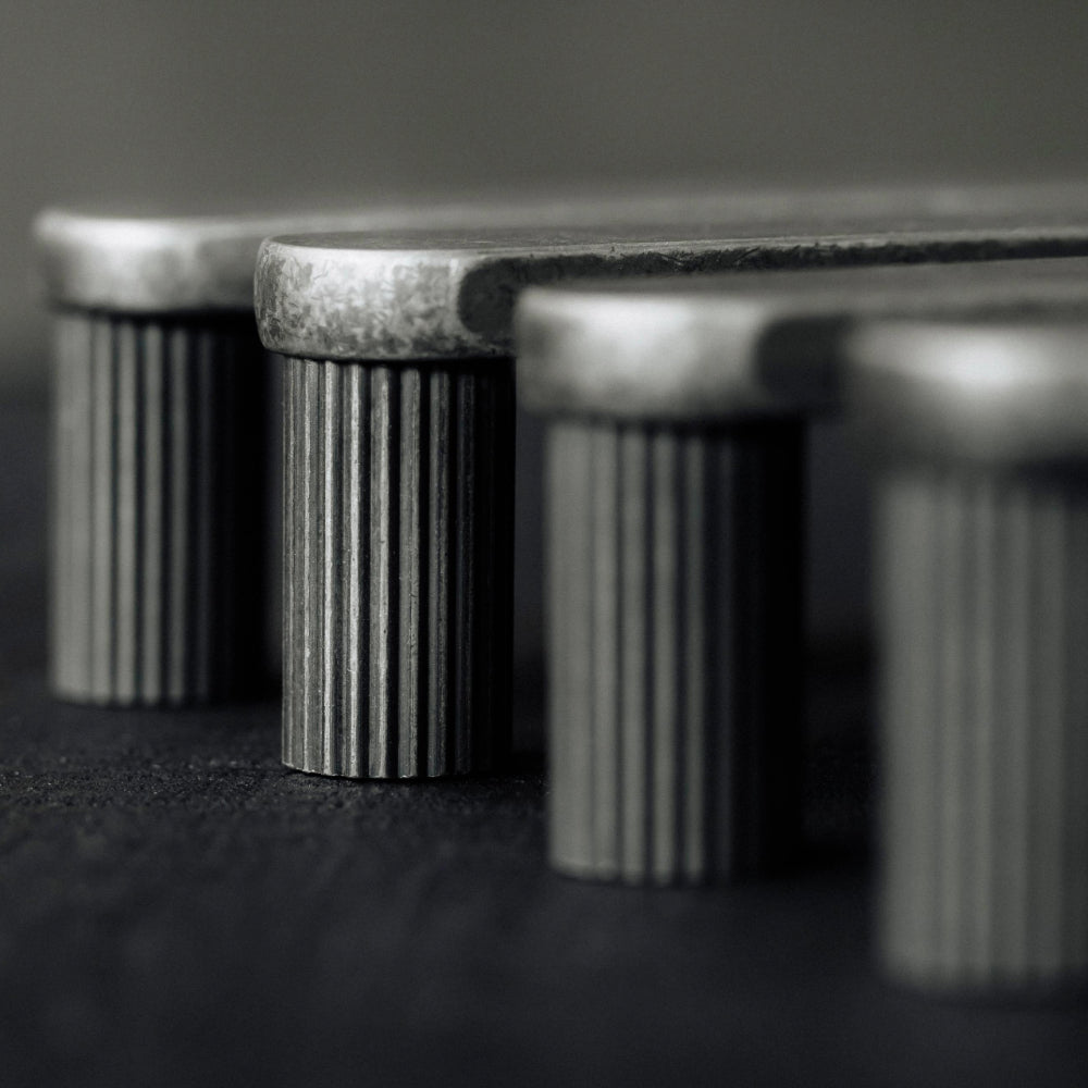 artistic view of weathered nickel ribbed fluted stem details