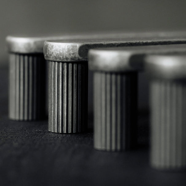 artistic view of weathered nickel ribbed fluted stem details