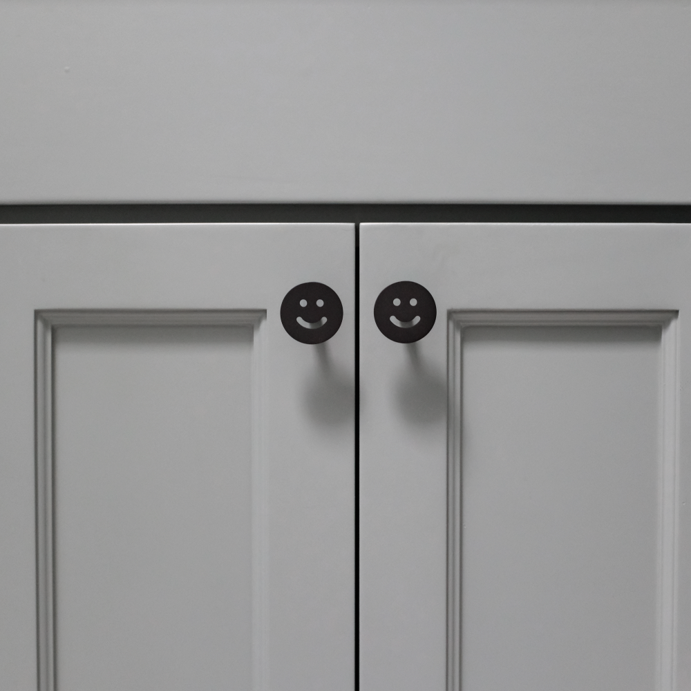 Smiley Knobs on Bathroom Vanity Matte Black