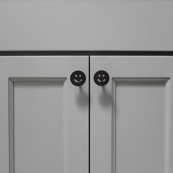 Smiley Knobs on Bathroom Vanity Matte Black