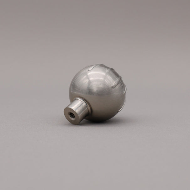 Back view of satin nickel round sunburst knob angled.