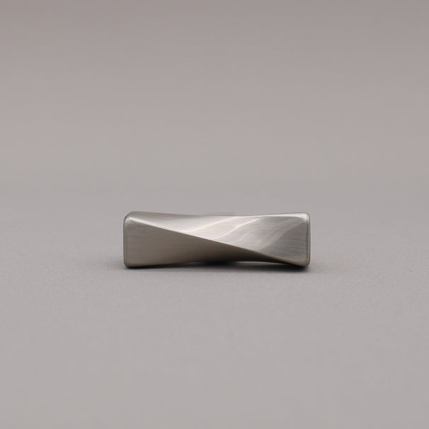Satin Nickel T-shaped knob on a gray background
