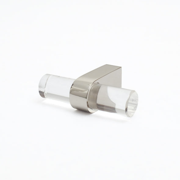 Front-facing, angled view of Clarity T-Knob in Clear Acrylic and Polished Nickel finish