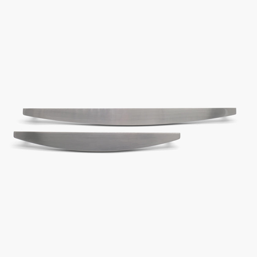 Two Satin Nickel Hapny Half Moon appliance pulls, a 12” center to center and a 18” center to center