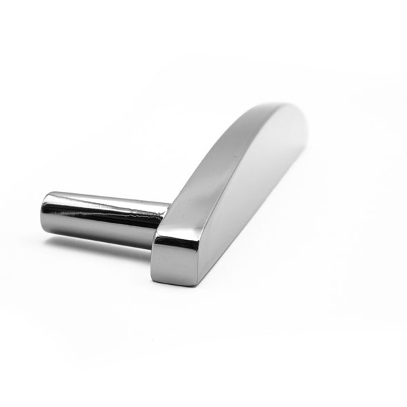Side, laying down view of Polished Nickel Hapny Half Moon  12" appliance pull