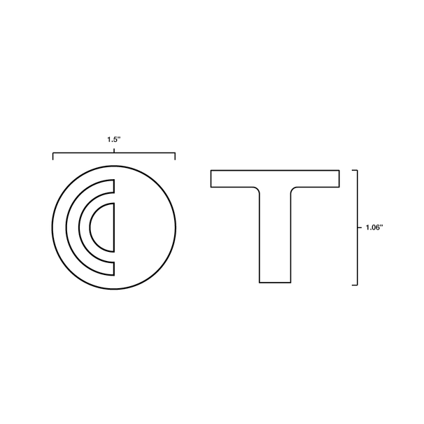 Tech specs with dimensions of Hapny Horizon Knob in all finishes