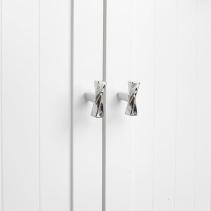 Polished Nickel Twist Knobs on White Kitchen Cabinets