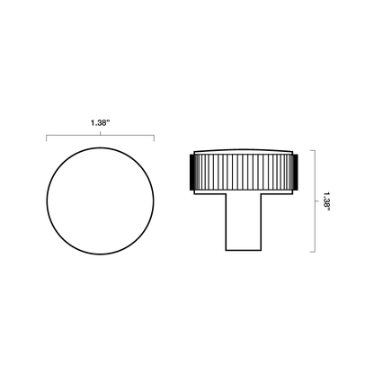 Tech specs with dimensions of Hapny Ribbed Knob in all finishes