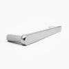 Side-facing, laying down view of Hapny Ribbed appliance pull in Polished Nickel finish