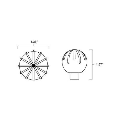 Tech specs with dimensions of Hapny Sunburst knob for all finishes