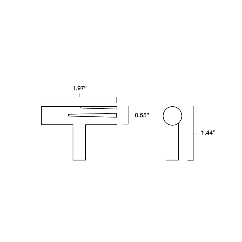 Tech specs with dimensions of Hapny Sunburst t-knob for all finishes