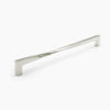 Standing, angled view of Hapny Twist 18" appliance pull in a Polished Nickel finish