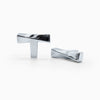 Two Polished Chrome Hapny Twist t-knobs, one standing and one front-facing while laying down