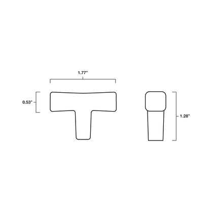 Tech specs with dimensions of Hapny Twist t-knob for all finishes